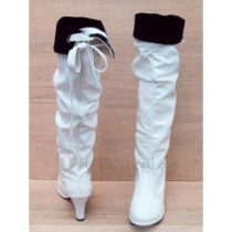 Top quality PU medium heel smooth knee boots(D1007)