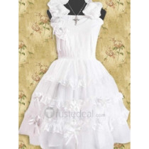 Cotton White Sleeveless With Voile Lace Lolita Dress(CX436)