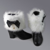 Black White Sweet Lolita Heels Boots with Bows