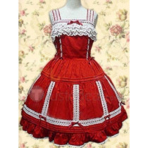 Cotton Red Lace Sleeveless Lolita Dress(CX692)