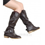 Top quality PU flat heel with strap knee boots(D1021)