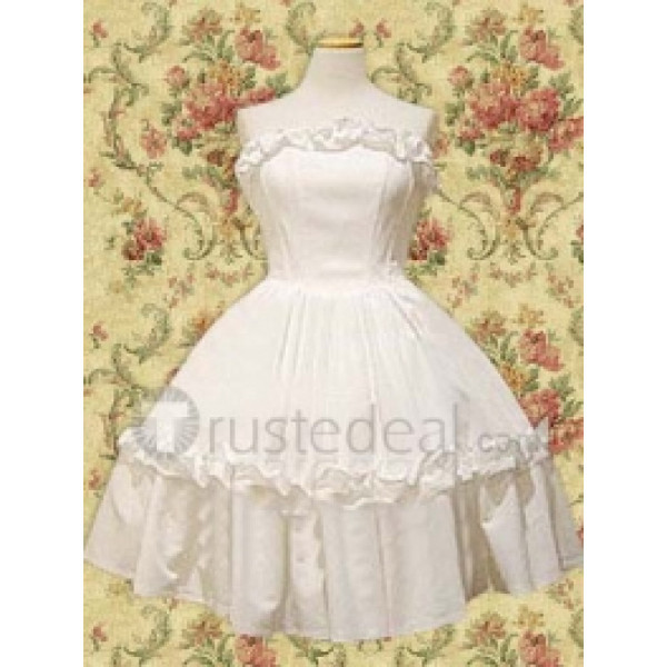 Cotton White Sleeveless Cotton Lolita Dress(CX664)
