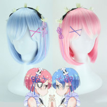 Re Zero Kara Hajimeru Isekai Seikatsu Twins Rem Ram Blue Pink Cosplay Wigs