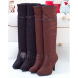 Top quality leather upper PU sole high heel with rhinestone knee boots(JY829)