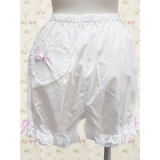 White Cotton Lolita Bloomers with Pleated Lace Pants Edge(CX502)