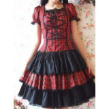 Cotton Short Sleeves Black And Red Shepherd Check Lolita Dress