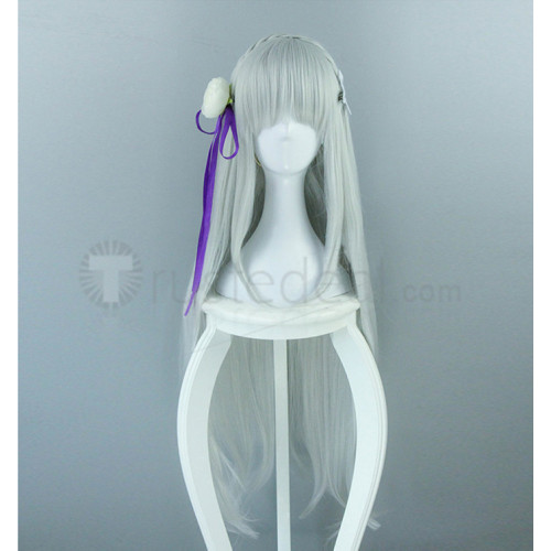 Re Zero Kara Hajimeru Isekai Seikatsu Emilia Long Silver White Purple Cosplay Wigs