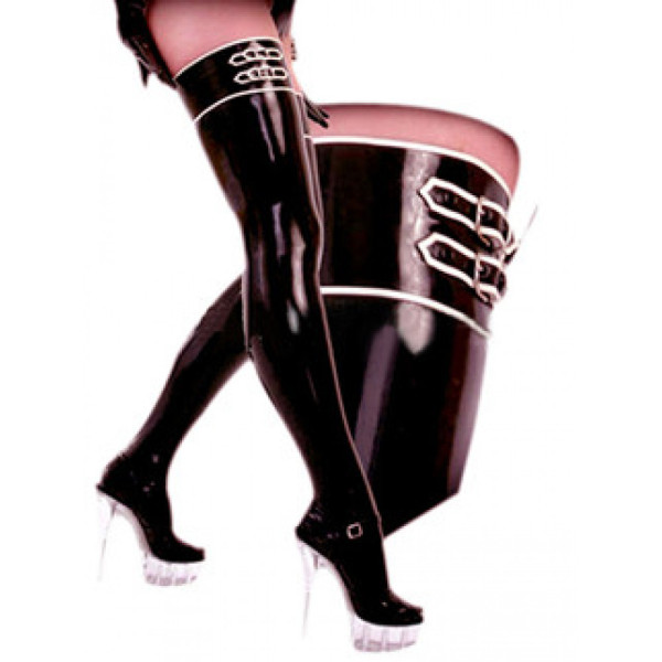 Black Natural Latex Stockings with Buckles