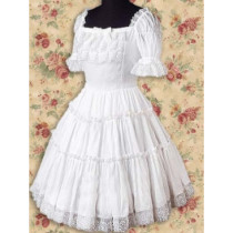 Cotton White And Short Sleeves Lolita Dress(CX492)
