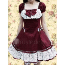 Cotton Red Short Sleeves Cotton Lolita Dress(CX189)