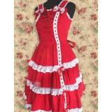 Cotton Red Sleeveless Ruffles Lolita Dress(CX459)