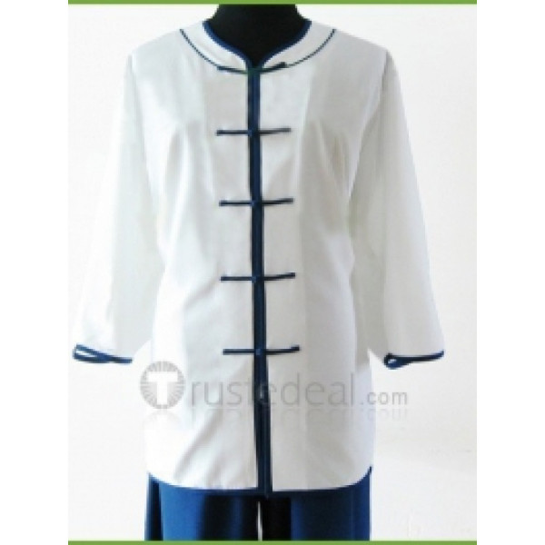 White and RoyalBlue Ice Cotton Tai Chi / Ji Coat and Pants