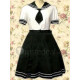 Cotton Sailor Lolita White Blouse And Black Skirt