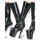 Patent Leather Upper High Heel Closed-toes Platform Sexy Boots(150-2)