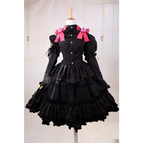 Date A Live Tokisaki Kurumi Black Gothic Lolita Cosplay Costume