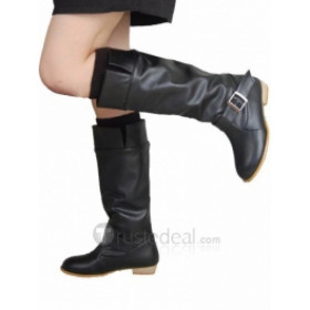 Top quality PU flat heel with strap knee boots(D1021)
