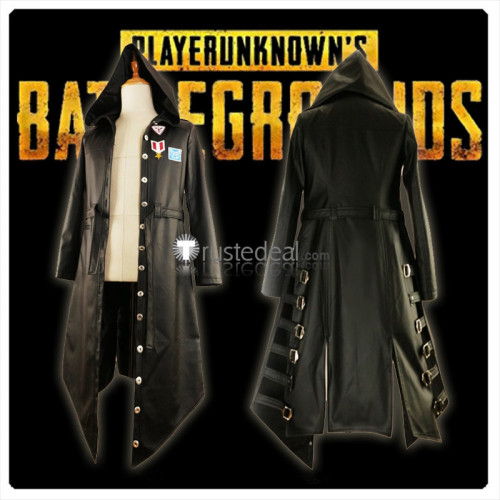 PUBG PlayerUnknown's Battlegrounds Trench Coat Black Hooded Jacket Cosplay Costume