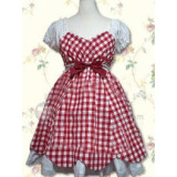 Cotton Red And White Check Short Sleeves Lolita Dress(CX362)