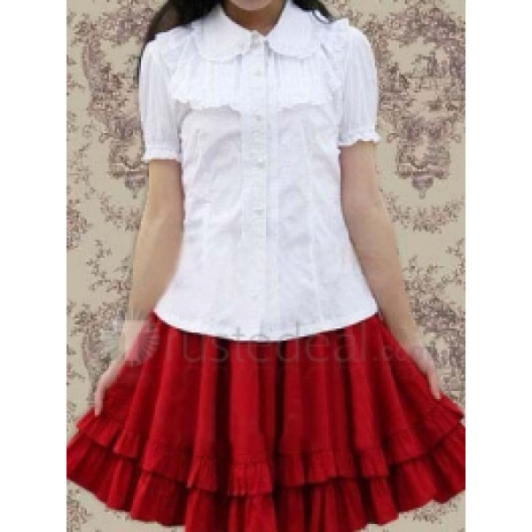 Cotton White Lolita Blouse And Red Skirt