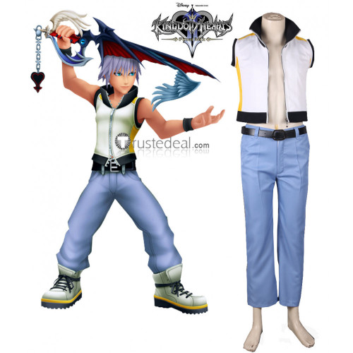 Kingdom Hearts 3D: Dream Drop Distance Riku White Blue Cosplay Costume