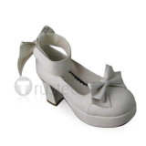 White Bows Wide Strap Lolita Shoes