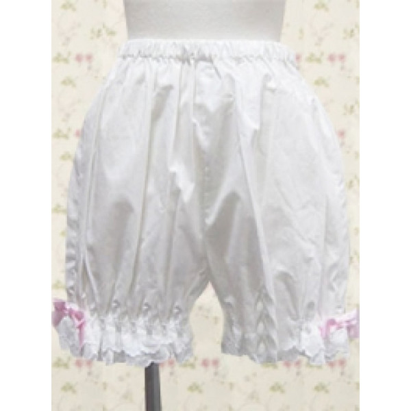 White Cotton Lolita Bloomers with Pleated Lace Pants Edge(CX492)