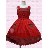 Cotton Red Shepherd Check Sleeveless Lolita Dress