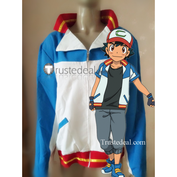 Pokemon The Power of Us Ash Ketchum Blue White Coat Cosplay Costume 6