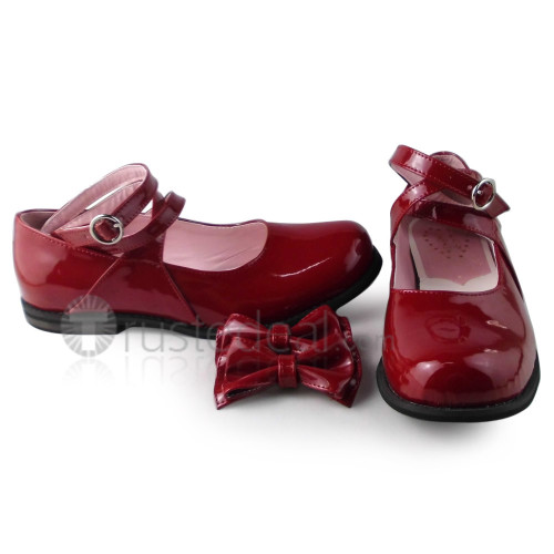 Wine Red PU Crossed Straps Shoes