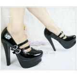 Top quality patent leather high Heel Pumps platform elevation and two adjustable buckle closures dress shoes (B1094)