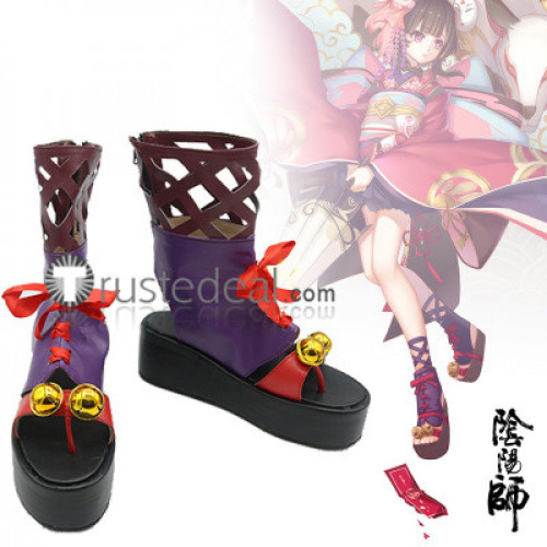 Onmyoji Kagura Purple Black Cosplay Shoes Boots