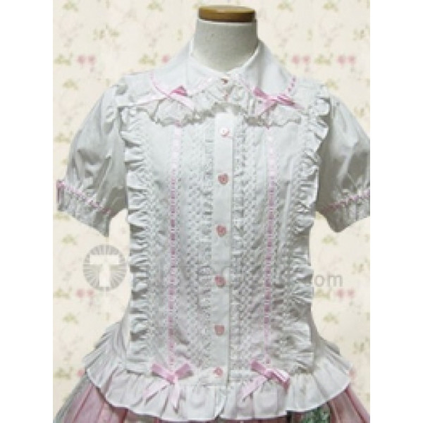 Short Sleeves Pink and White Sweet Lolita Blouse