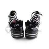 White Black Bows Trim Lolita Shoes