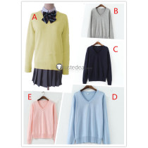 Japanese Anime JK School Uniform V-neck Pullover Sweater Blue Gray White Pink Yellow Cosplay Costumes