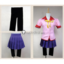 Monogatari Suruga Kanbaru Pink Blue School Uniform Cosplay Costume