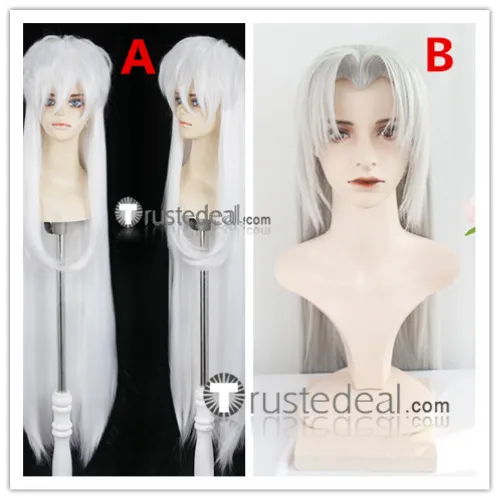 Inuyasha Sesshomaru Widow's Peak Long White Silver Grey Cosplay Wig