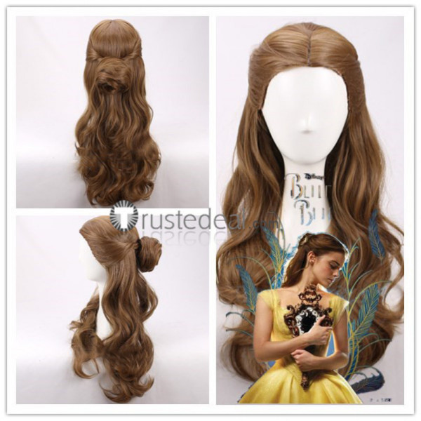 2017 Film Beauty and the Beast Disney Princess Belle Long Brown Curly Cosplay Wig