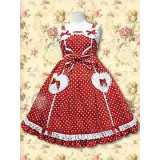 Cotton Red Sleeveless Lace Bow Applique Cotton Lolita Dress(CX140)