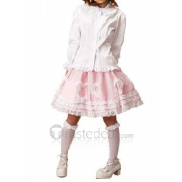 Cotton White Lolita Blouse And Pink Lolita Skirt(CX403)