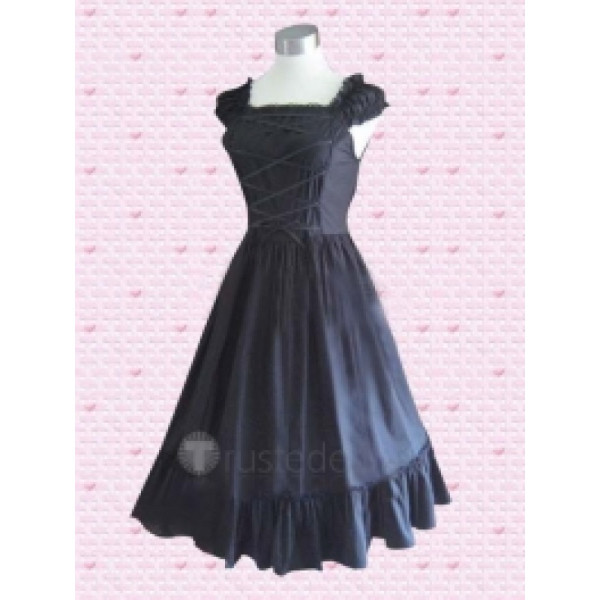 Cotton Deep Blue Front Tie Lolita Dress