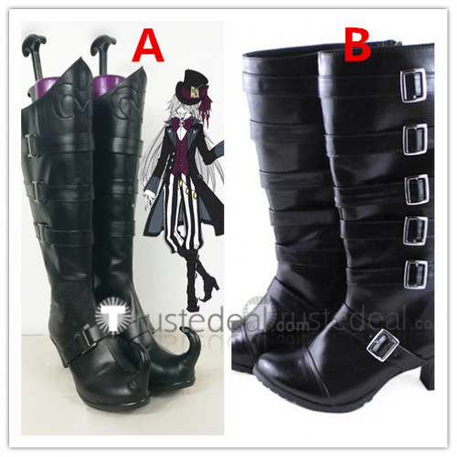 Black Butler Kuroshitsuji Undertaker Mad Hatter Black Cosplay Boots Shoes