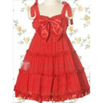 Cotton Red Bow Brace Lolita Dress(CX613)