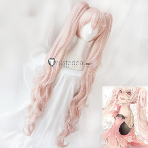 Vocaloid Hatsune Miku Sakura Pink Curly Cosplay Wig Ponytails