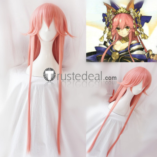 Fate Grand Order FGO Caster Tamamo no Mae Stage 3 Long Pink Cosplay Wig 150cm