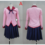 Monogatari Tsubasa Hanekawa Pink School Uniform Cosplay Costume