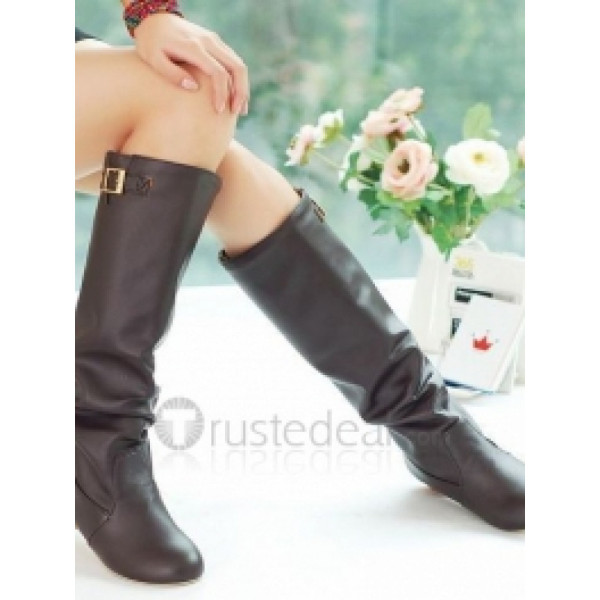 Top quality leather upper PU sole medium heel knee boots(JY889)