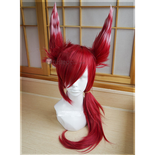 League of Legends LOL Rakan Xayah White Red Cosplay Wig Ears