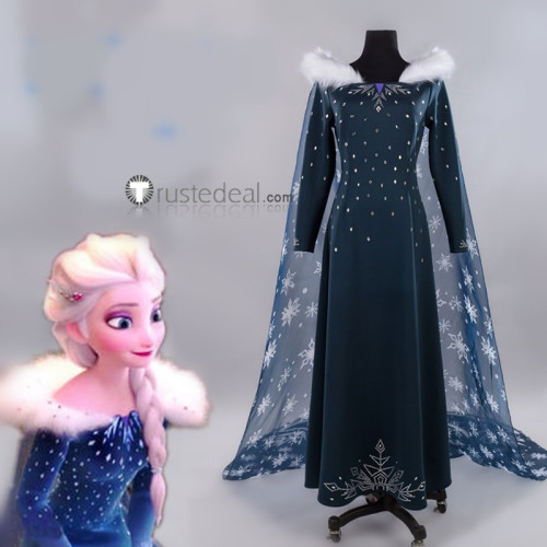 Frozen Disney Queen Elsa Snow Fur Dress and Purple Pajamas Dress Cosplay Costumes