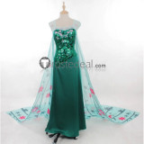 Frozen Fever Disney Princess Anna and Elsa Green and Blue Cosplay Costume