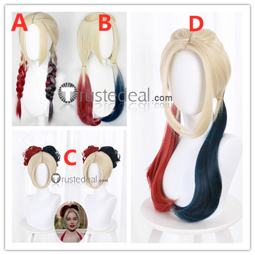 The Suicide Squad Film Harley Quinn Blonde Red Blue Cosplay Wigs